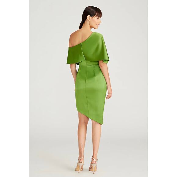 THEIA Polly Satin Cocktail Dress One Shoulder 88111306-8088 Paradise Green 2 NEW - Picture 2 of 9